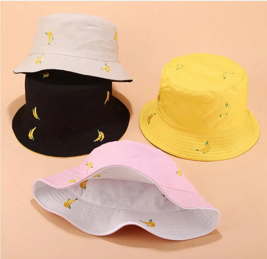 2019 dwie strony odwracalne Owoce Banan wiadro kapelusz dla mężczyzn kobiet rybak kapelusz Panama Bob kapelusz biały,różowy,khaki,żółty letni kapelusz