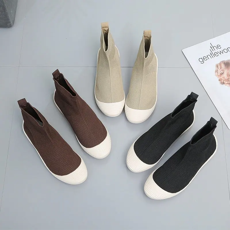 Botki, buty Damskie, obuwie Damskie buty elastyczne skarpetki buty 2021 nowa jesień okrągłe toe buty płaskie dzianiny elastyczne skarpetki buty u800