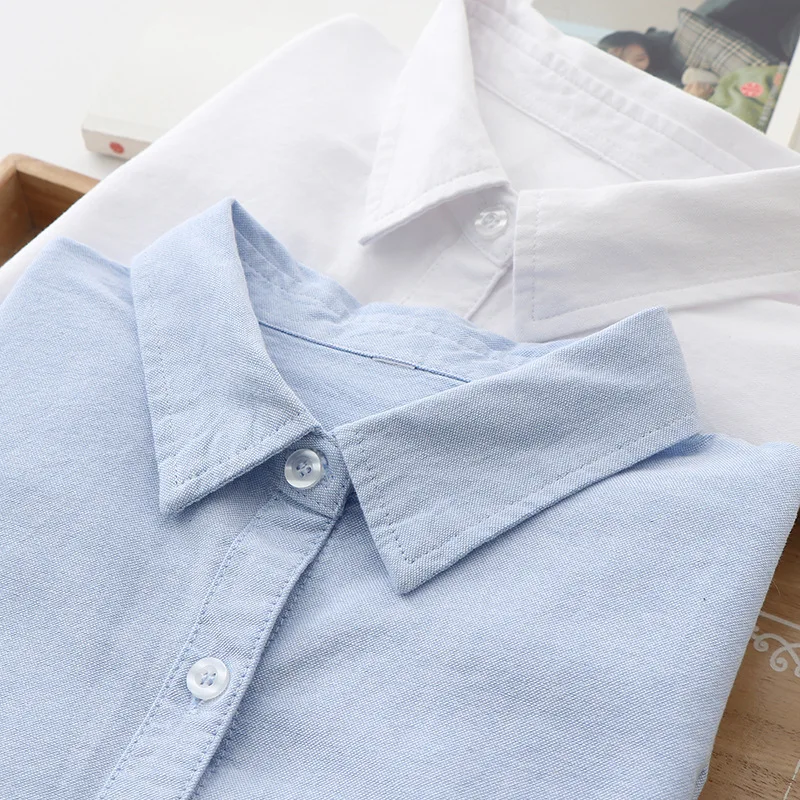 Damska koszula bawełna bluzki i topy z długim rękawem biały niebieski wiosna jesień kurtki Lady top casual