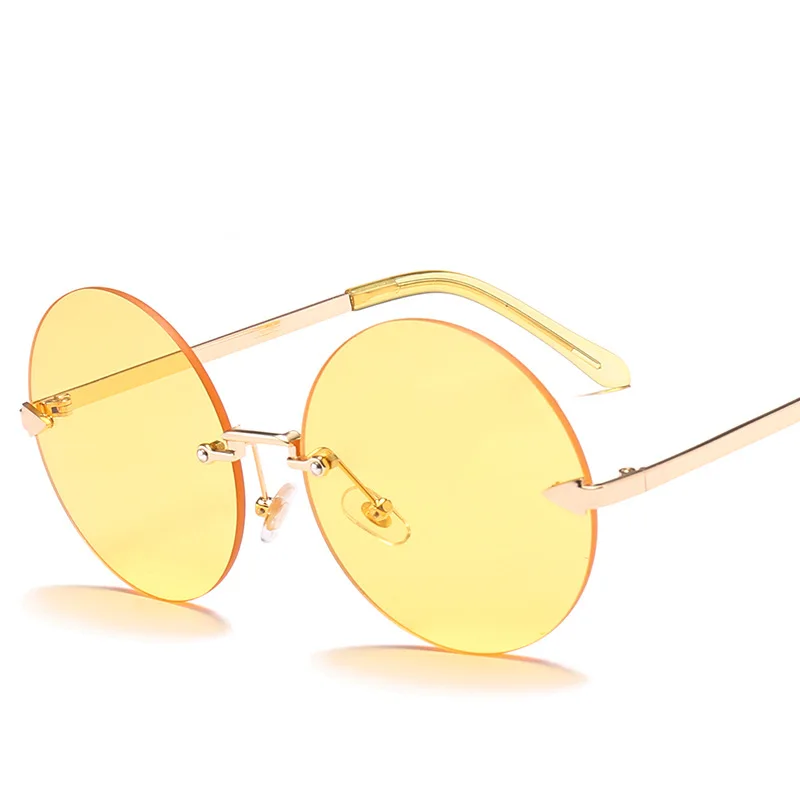 DENISA 2021 rocznika okrągłe okulary Kobiety żółty różowy wielkie odcienie okulary przeciwsłoneczne UV400 okulary bez oprawek retro steampunk punkty S152
