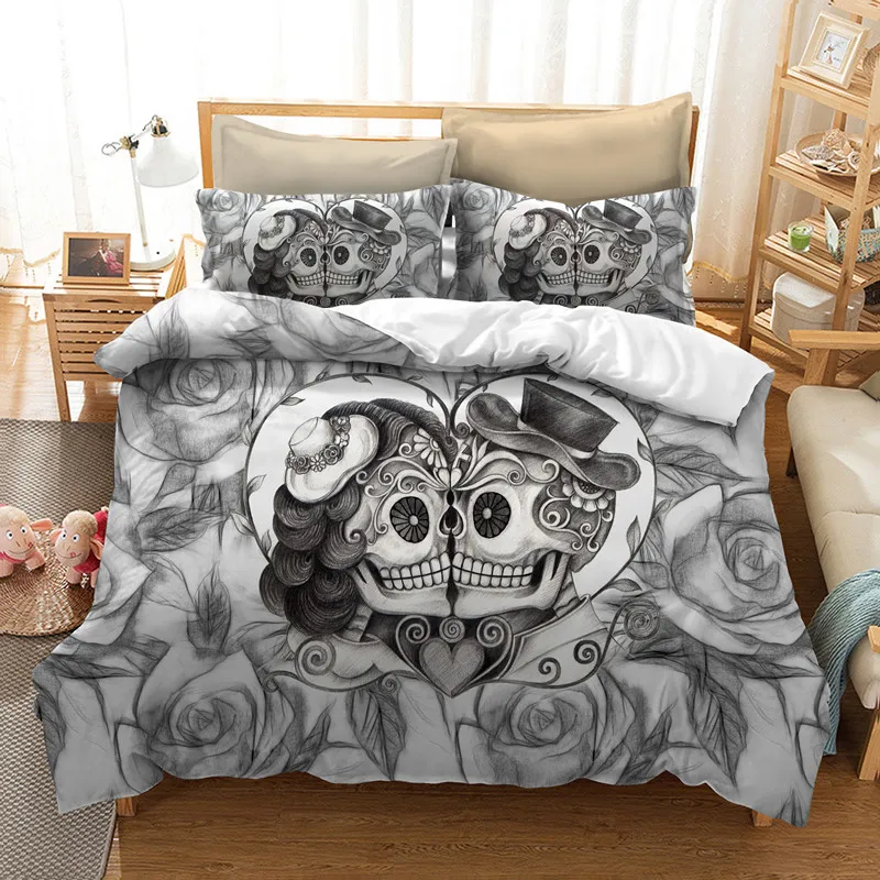 Fanaijia Couple kissing Skull komplety pościeli queen size Sugar skull kołdrę łóżko cool skull bedline AU US size bed