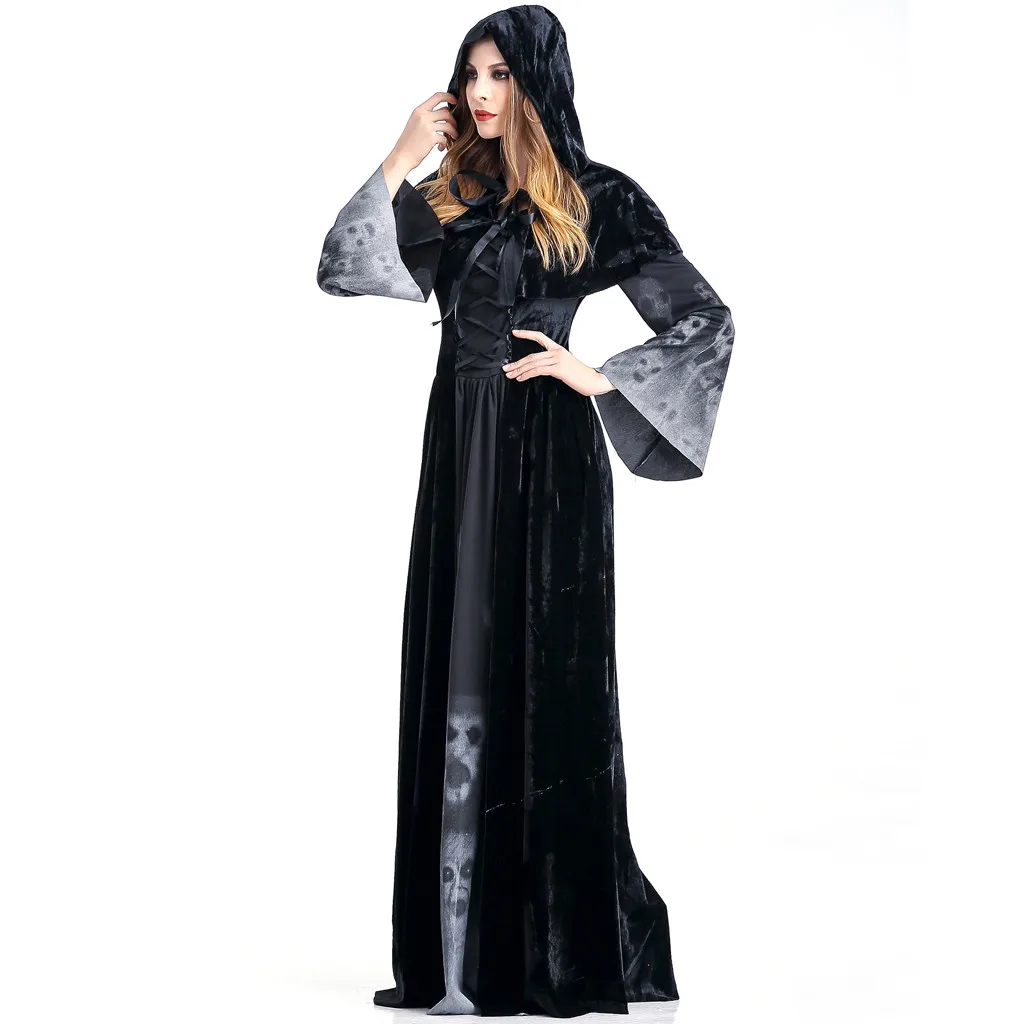 Halloween kostiumy cosplay kobiety rocznika Czarownica z długim rękawem sukienka maxi płaszcz garnitur kostium halloween vestido de Dia das bruxas #D