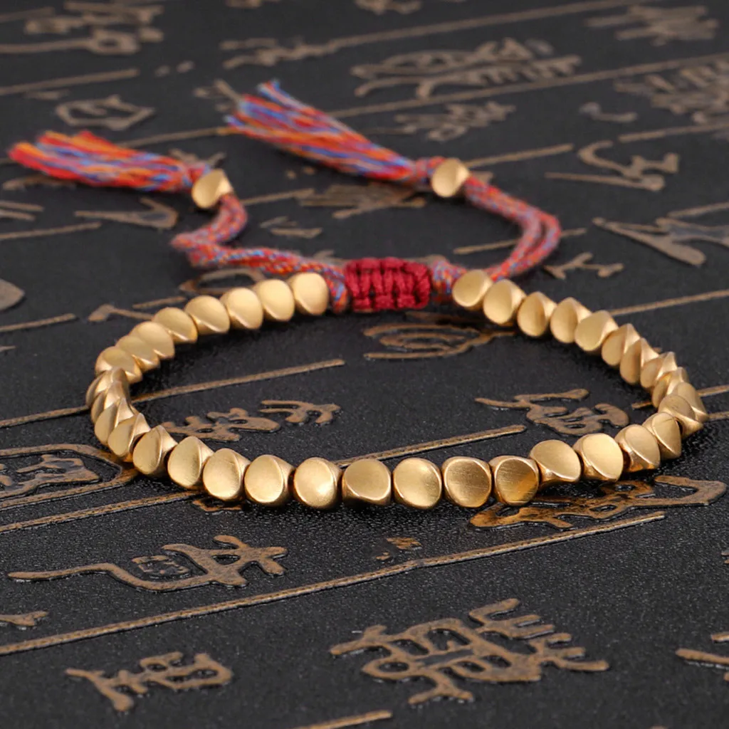 Handmade tybetański buddyjski bawełna miedziane koraliki bransoletka bransoletka dla kobiet, mężczyzn joga moda biżuteria prezenty Z0514