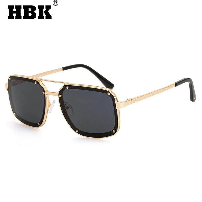 HBK New Vintage Square okulary dla mężczyzn kobiet oversize złote duże ramki unisex okulary do jazdy klasycznej marki design UV400