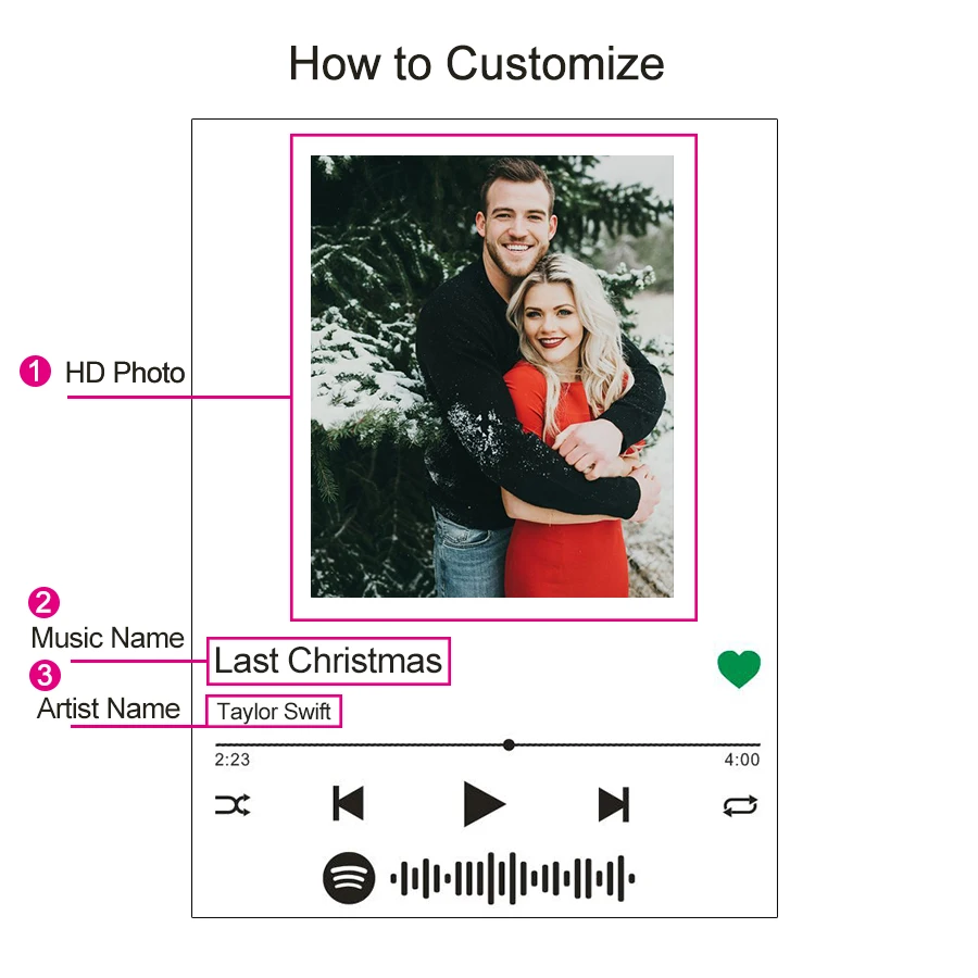 Konfigurowalne spersonalizowane zdjęcia i ulubione piosenki Okładka albumu Muzyka Spotify Scan Play akrylowy lampka nocna na świąteczny prezent