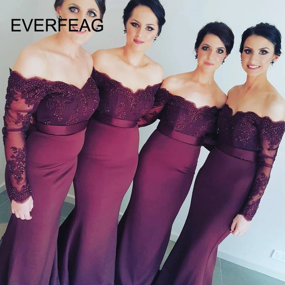 Koronki Burgundia Sukienki Druhny Sexy Koronki Z Długim Rękawem Sukienka Panny Młodej Formalna Druhna 2020 Zwyczaj