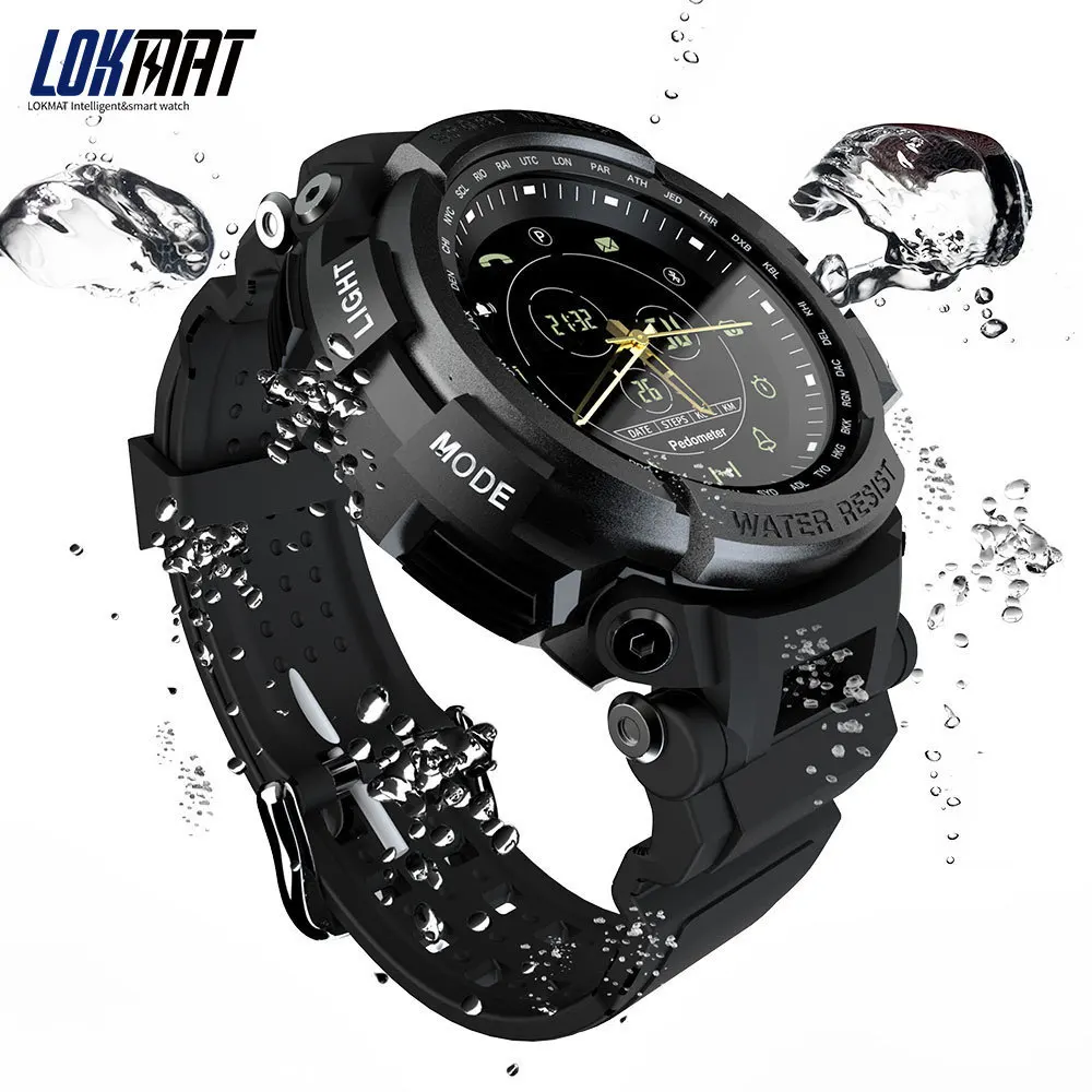 LOKMAT Sport Smart Watch Professional 5ATM wodoodporny Bluetooth przypomnienie o połączeniach cyfrowych męskie zegarek SmartWatch dla ios i Android