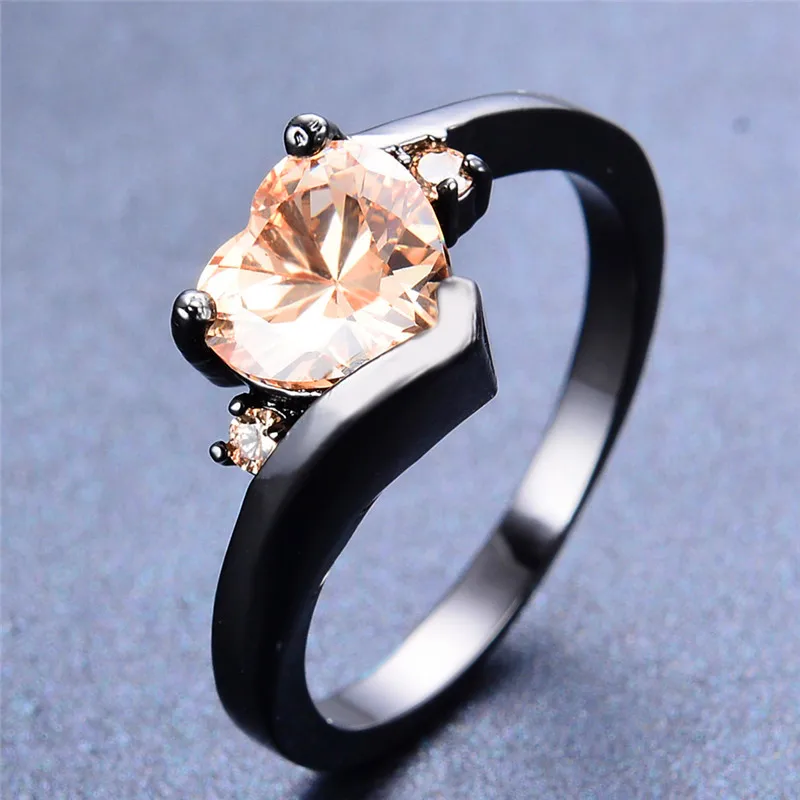 Minimalistyczny kobiet małe serce pierścień Kryształ 14KT czarne złoto pierścionki zaręczynowe dla kobiet obietnica czarny fioletowy czerwony pierścionek zaręczynowy