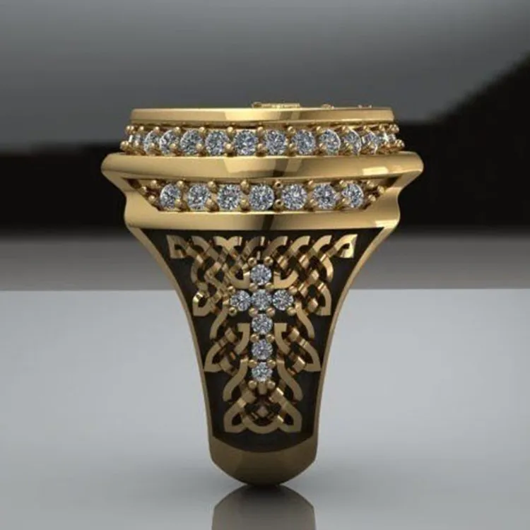 Mężczyźni Złoty pierścień duch imperium Wschodnio-rzymski legion Dwugłowy orzeł znak święty krzyż miecz Viking Orzeł pierścienie hip-hop biżuteria