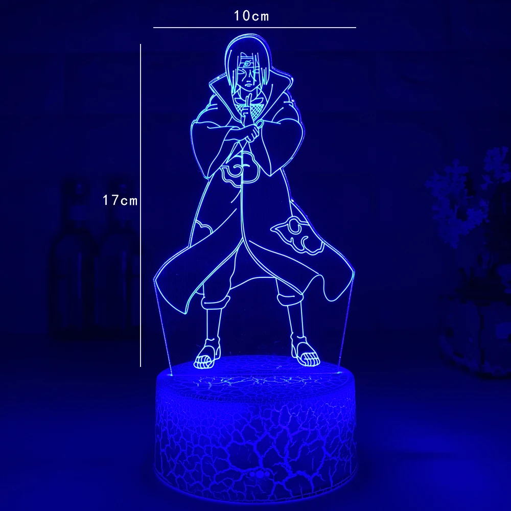 Naruto lampa anime nocne Uchiha Itachi model 3D LED iluzja stół Диак kontrolna 7. zmiana koloru dekoracji wnętrz Naruto wentylatory lampy