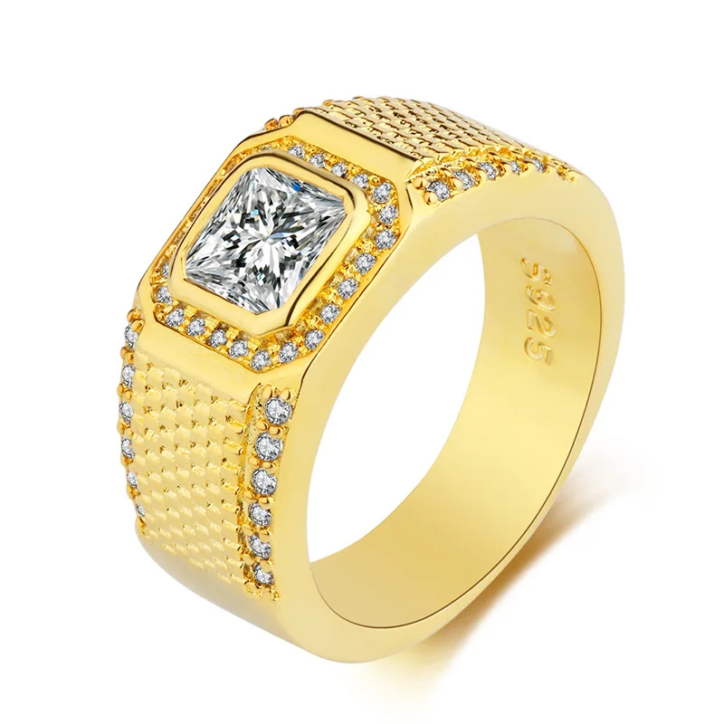 Nowa wyprzedaż męskie 18KRGP złoto 1.5 ct Diamant pave cz Austria Kryształ Kamień pierścionek zaręczynowy obrączki chłopcy rozmiar 7-12 prezent