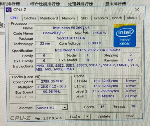 Oryginalny Intel Xeon OEM wersja E5 2697V3 procesor 14-core 2.60 Ghz 35 MB 22 nm E5-2697V3 LGA2011-3 darmowa wysyłka