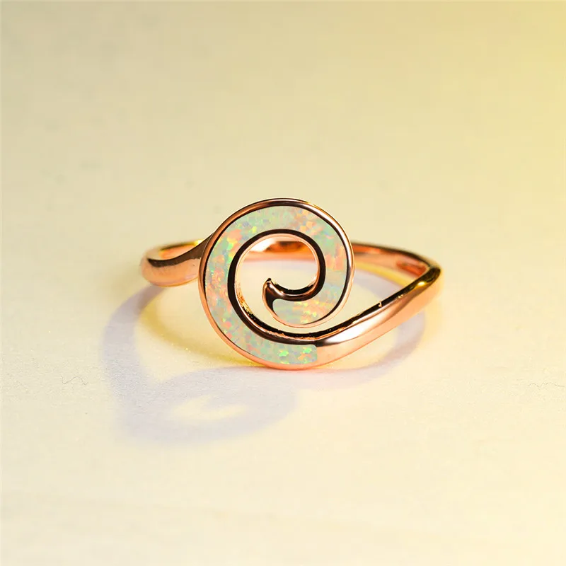 Prosty damski biały opal kamień pierścień eleganckie różowe złoto kolor obrączki dla kobiet ładny ślub chmury pierścionek zaręczynowy