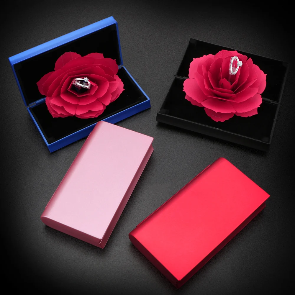 Pudełko na pierścionek biżuteria wyświetlacz skrzyni składana Róża pierścień pudełko biżuteria kreatywny prezent 1szt Dla kobiet, Walentynki, ślub
