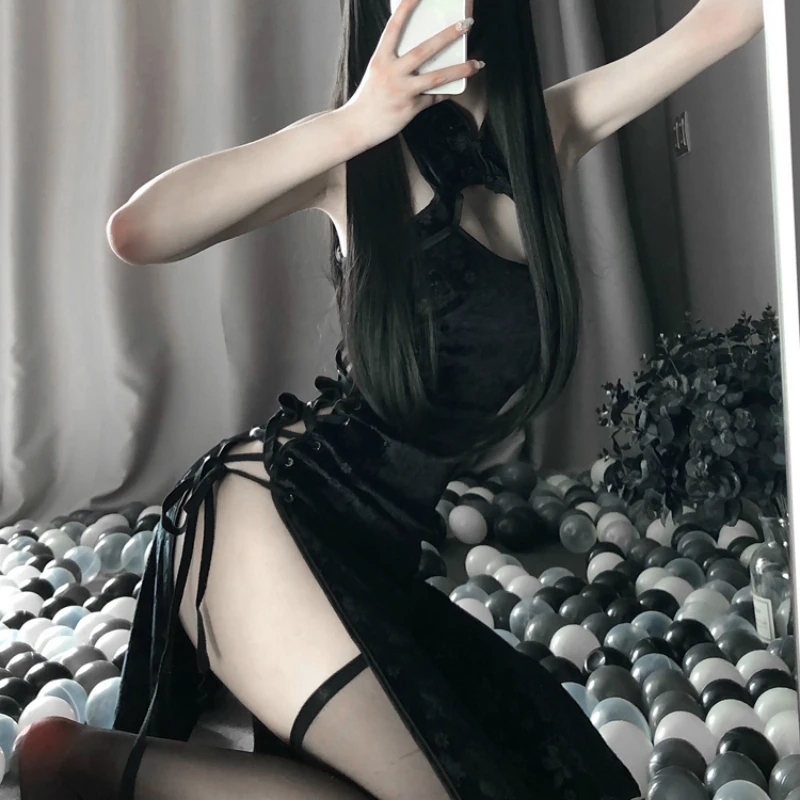 Retro Cheongsam Koszulki Nocne Kobieta Cosplay Kostiumy Erotyczne Anime Sexy Bielizna Ślubna Koronki Strój Niezwykłe Cienkie Mundury Nocna Sukienka