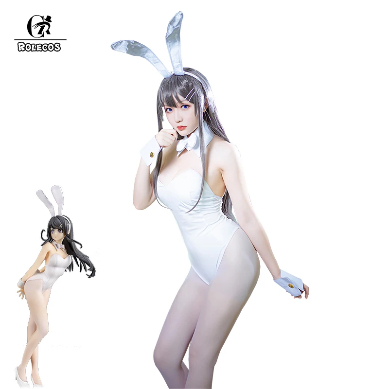 ROLECOS anime Sakurajima Mai cosplay kostium królika kobiety Biały seksowny kombinezon łajdak nie marzy o stroju dziewczynki-królik Сэмпай