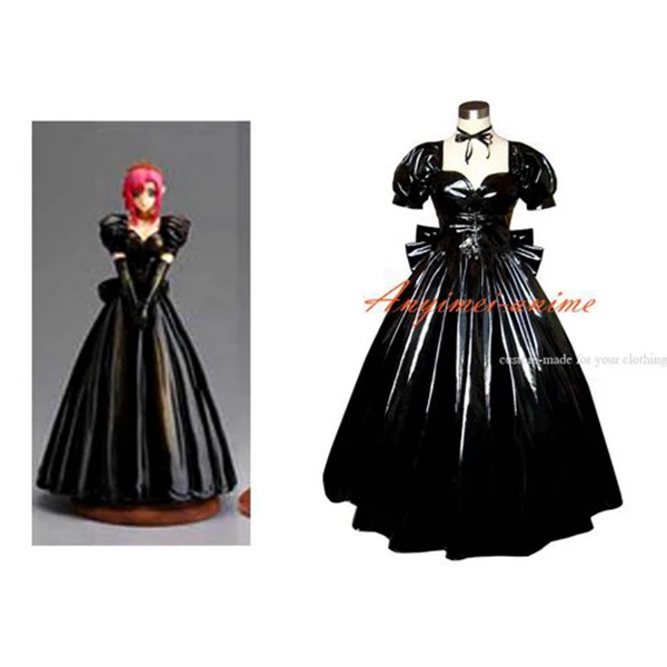 Sissy maid szabla gotycka Lolita punk czarny PVC strój cosplay kostium na zamówienie[G302]