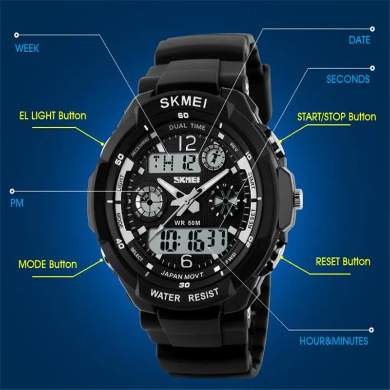 Skmei marki zegarki sportowe modne dorywczo zegarki męskie S-Shock zegarek Kwarcowy analogowy wojskowe led zegar cyfrowy Montre Homme