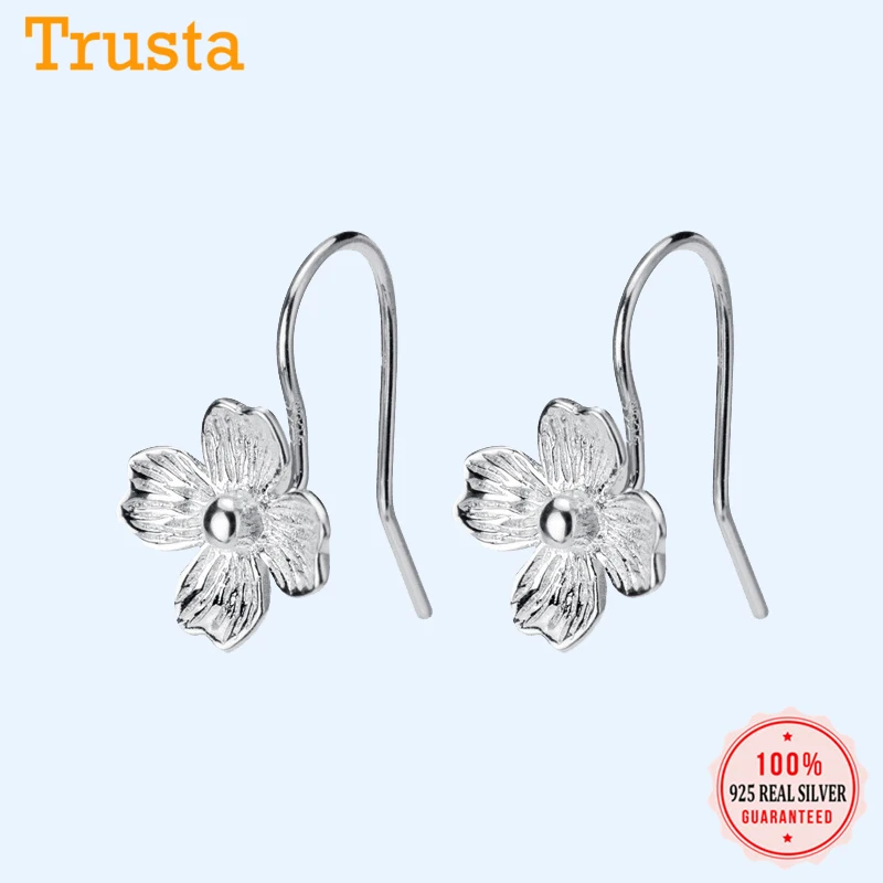 Trusta Fashion prawdziwe srebro próby 925 słodki kwiat Cilp kolczyki dla kobiet ślubne srebrne kolczyki próby 925 biżuteria prezent DS2591