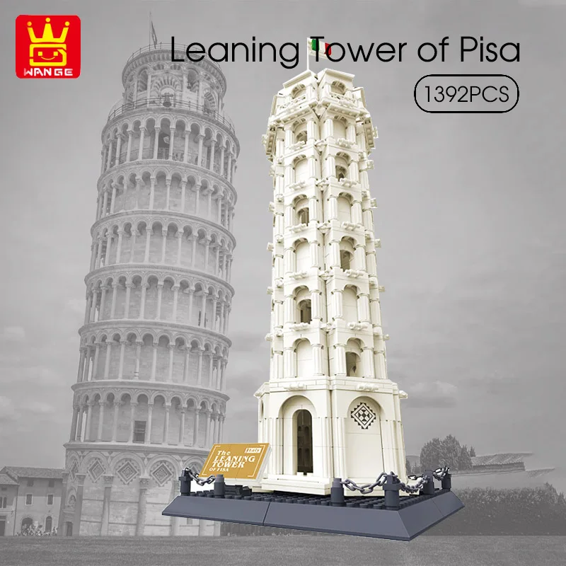 WANGE 1392pcs znany na całym świecie architektura Krzywa krzywa wieża Włoszech bloki dzieci klasyczne DIY edukacyjne zabawki dla dzieci