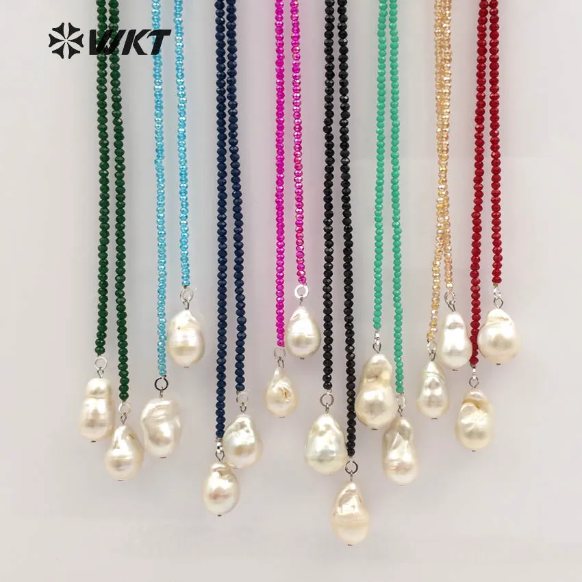 WT-N1115 specjalna konstrukcja multi-opcjonalne kolory Kryształ naszyjnik z podwójnym naturalne perły słodkowodne naszyjnik, prezent dla kobiet