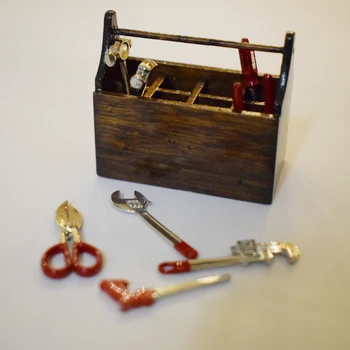 1:12 skala domek dla lalek miniaturowe narzędzia do obsługi z drewnianą skrzynią zestaw udawać grać miniatury akcesoria zabawki