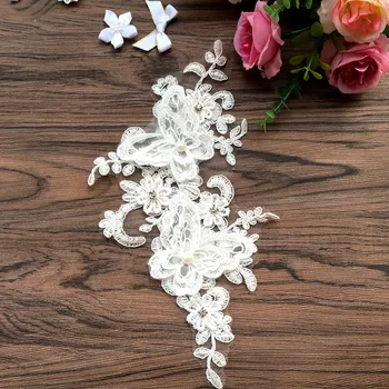 1 22x13 cm biała perła rhinestone Dess kwiatowy haft szycia łaty koronki kwiat listwy DIY Craft BD0097