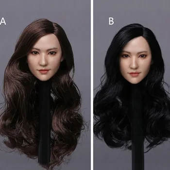 1/6 Scale GC015 Asia Female Girl Sexy lady curls black long hair Head sculpt Carving for 12