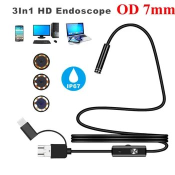 1 M 7mm Micro USB Type-c/Android 3-in-1 Computer Endoskop Borescope Wodoodporny Micro USB Camera Inspection Tube