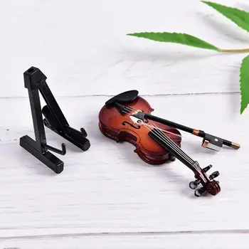 1 szt. 8 cm Mini Skrzypce model z obsługą miniaturowe drewniane instrumenty muzyczne kolekcja dekoracyjne ozdoby dekoracje prezenty