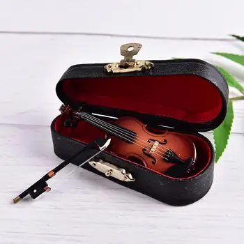 1 szt. 8 cm Mini Skrzypce model z obsługą miniaturowe drewniane instrumenty muzyczne kolekcja dekoracyjne ozdoby dekoracje prezenty