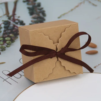 10/50/100szt fala Kraft cukierki pudełko rzecz i prezenty pudełka z taśmą DIY papieru Baby Shower Urodziny dekoracje ślubne
