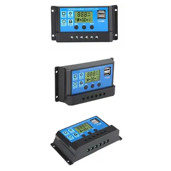 10-60A PWM Auto Solar Charge Controller 12V-24V Charge Controller Auto Output Regulator PV Home Battery Charger LCD Dual USB
