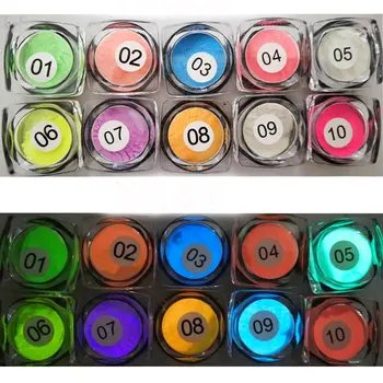 10 Kolor / Zestaw Neon Nail Art Akrylowy Fluorescencyjny Proszek Kurzu Blask W Ciemności