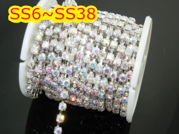 10 m/rolka SS6-SS38(2.0 mm-9.0 mm) Crystal AB kolor srebrna podstawa koraliki / kamienie filiżanka łańcuch biżuteria diy dekoracje ślubne