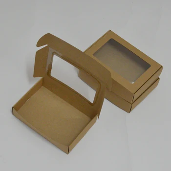10 szt. Duże pudełko dla opakowania małe prostokątne pudełko z oknem brązowy Kraft skrzynia cienki karton niestandardowe opakowania pudełka sprzedaży