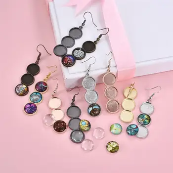 10 szt./lot 5 kolorów kolczyki haki podstawowe ustawienia pasują 12 mm okrągłe szklane кабошоны dla DIY biżuteria akcesoria