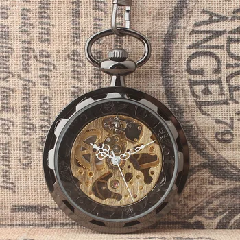 10 szt./lot hot sprzedaży antyczny czarny szkielet mechaniczny zegarek Biały Rzymski dial bez pokrywy kieszonkowe zegarki hurtowych