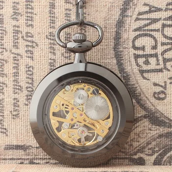 10 szt./lot hot sprzedaży antyczny czarny szkielet mechaniczny zegarek Biały Rzymski dial bez pokrywy kieszonkowe zegarki hurtowych