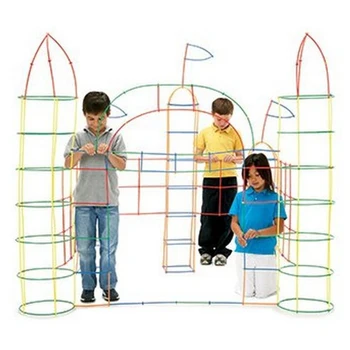100/200/300 szt. plastikowe 4D słomy bloki wspólne śmieszne zabawki edukacyjne geometryczny kształt blok dla chłopców, dziewcząt Puxzzle zabawki