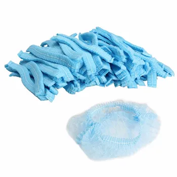100 szt. jednorazowych włosy czepek włókniny plisowane anty kurzu Hat hotel salon zestawie niebieski włókniny bujne czepki kąpielowe