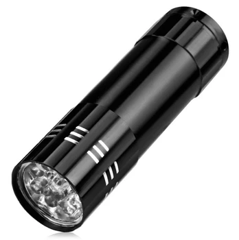 100 szt./lot mini przenośny aluminiowy UV uv Blacklight 9 LED latarka latarka UV światło lampy