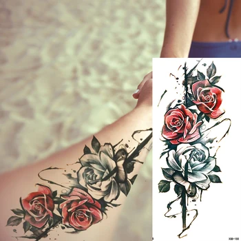 100 szt. wodoodporny kwiat tymczasowe tatuaże naklejki hurtowe wąż Rose Flash wilk, lew body art ręka fałszywe sexy kobiety rękaw