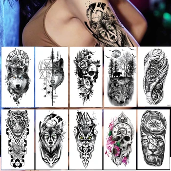 100 szt. wodoodporny kwiat tymczasowe tatuaże naklejki hurtowe wąż Rose Flash wilk, lew body art ręka fałszywe sexy kobiety rękaw