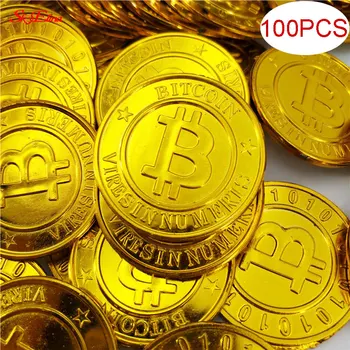 100pcs Bitcoin moneta kolekcjonerska kolekcja sztuki plastikowe złote monety pokrywa wystrój domu rzemiosła zabawek dla dzieci monety 7ZHH263