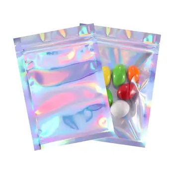 100pcs Zip Lock torby, Torby z Tworzyw sztucznych laserowe opalizujący torby holograficzne макияжные torby hologram zamek błyskawiczny torby nowe