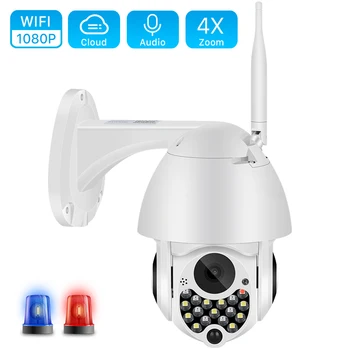 1080P Siren Light Wifi PTZ Camera 2MP Auto Tracking Cloud Home Security IP Camera 4X Digital Zoom Speed Dome Camera Outdoor