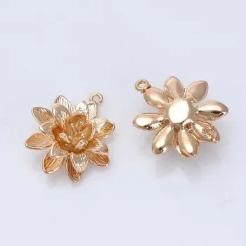 10szt 24k złotem kwitnący lotos zawieszenia piękne 3D kwiat wisiorek biżuteria części