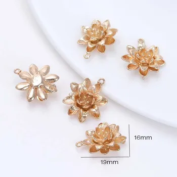 10szt 24k złotem kwitnący lotos zawieszenia piękne 3D kwiat wisiorek biżuteria części