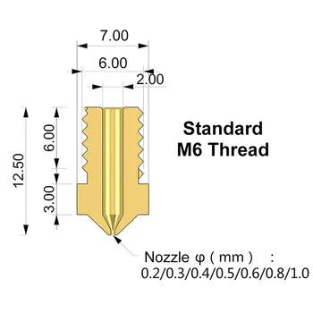 10szt V5 V6 gwintowany M6 dysza 0.2 0.3 0.4 0.5 0.6 0.8 1 mm drukarka 3D akcesoria wytłaczarki dysza głowica E3D латунное dysza